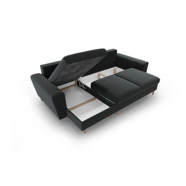 Divano angolare grigio scuro allungabile e con contenitore con rivestimento in velluto Kyoto – Cosmopolitan Design-image-3