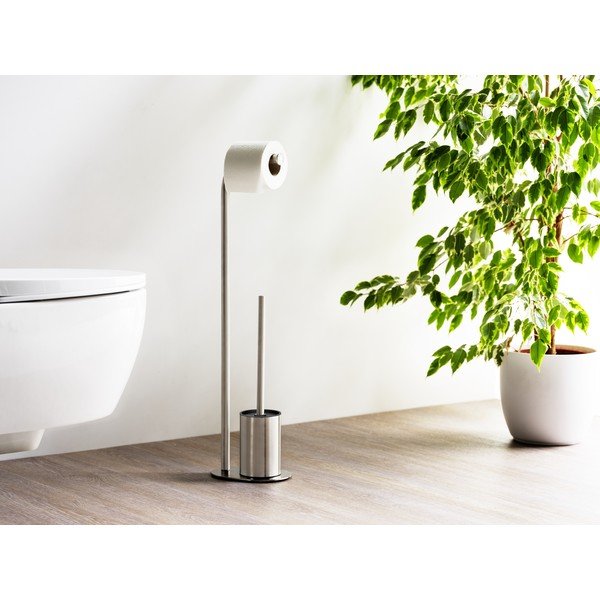 Porta carta igienica color argento opaco in acciaio inox con supporto con spazzola Levante – Wenko-image-1