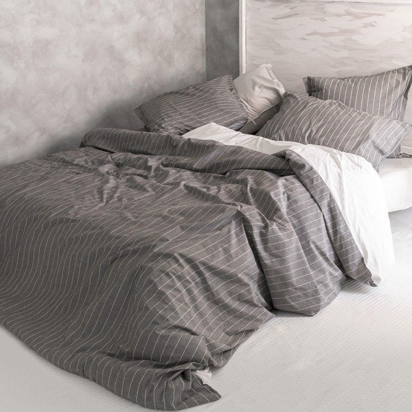 Copripiumino in cotone bianco e grigio per letto singolo 140x200 cm Oxford - Happy Friday-image-2