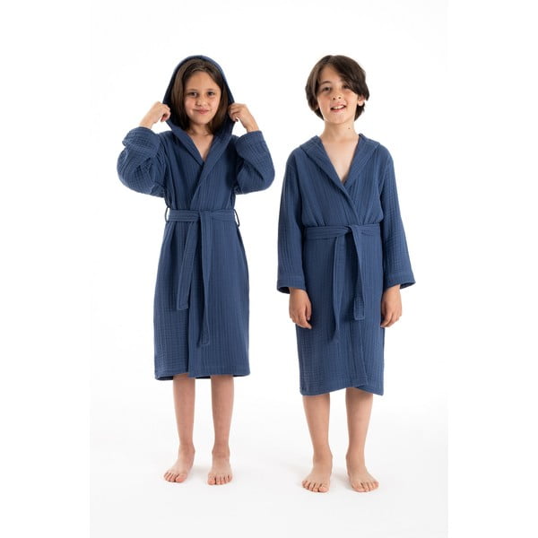Accappatoio per bambini blu scuro in mussola 5-6 anni Muslin – Foutastic-image-2