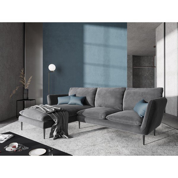 Divano angolare in velluto grigio chiaro Acacia, angolo sinistro - Mazzini Sofas-image-1