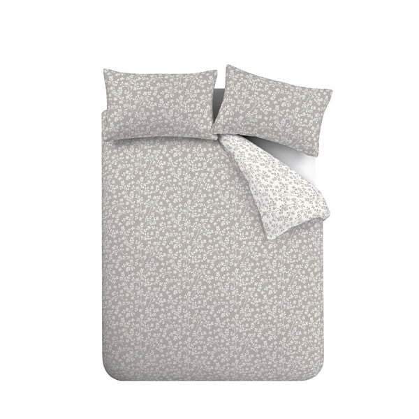 Biancheria da letto singola in flanella grigia 135x200 cm Grace Floral Leaf - Catherine Lansfield-image-2