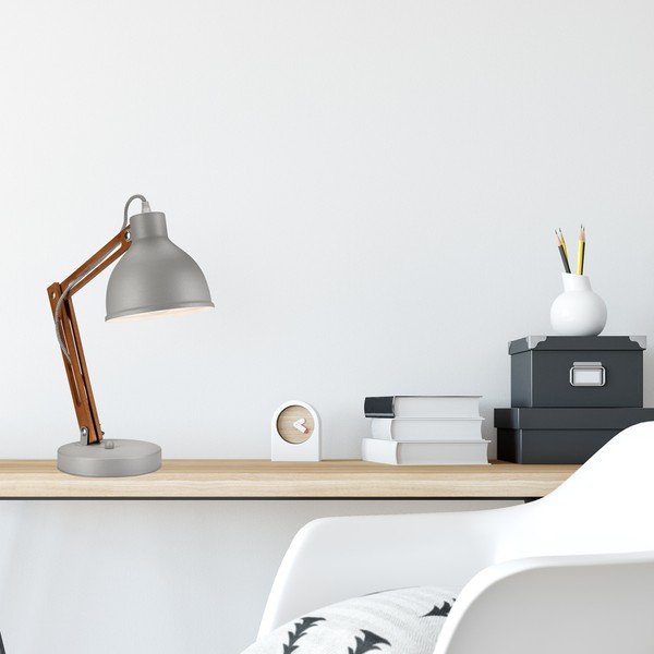 Lampada da tavolo grigia/marrone con paralume in metallo (altezza totale 44 cm) Marcello – LAMKUR-image-2