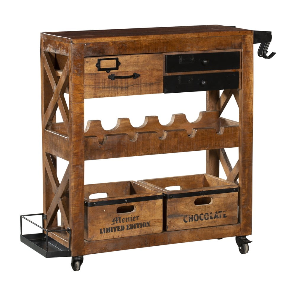Cantinetta di colore naturale in mango massiccio numero di bottiglie 5, 100x92x30 cm Ravi – Interia Home & Living | Mobiletti per il vino