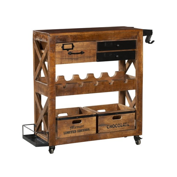 Cantinetta di colore naturale in mango massiccio numero di bottiglie 5, 100x92x30 cm Ravi – Interia Home & Living