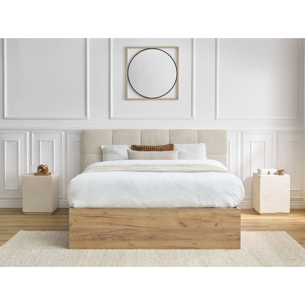 Letto matrimoniale imbottito/in truciolato beige imbottito con contenitore con rete inclusa 180x200 cm Kumo – Bobochic Paris-image-3