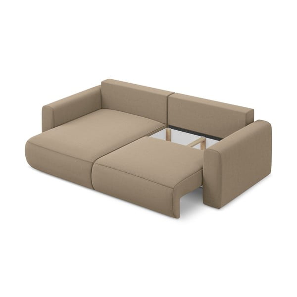 Divano angolare marrone chiaro allungabile/con contenitore (con penisola a sinistra/con chaise lounge) con rivestimento in velluto Kapua – Makamii-image-4