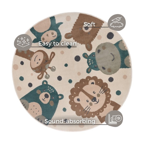 Tappeto beige per bambini ø 140 cm Animal Party - Hanse Home-image-4