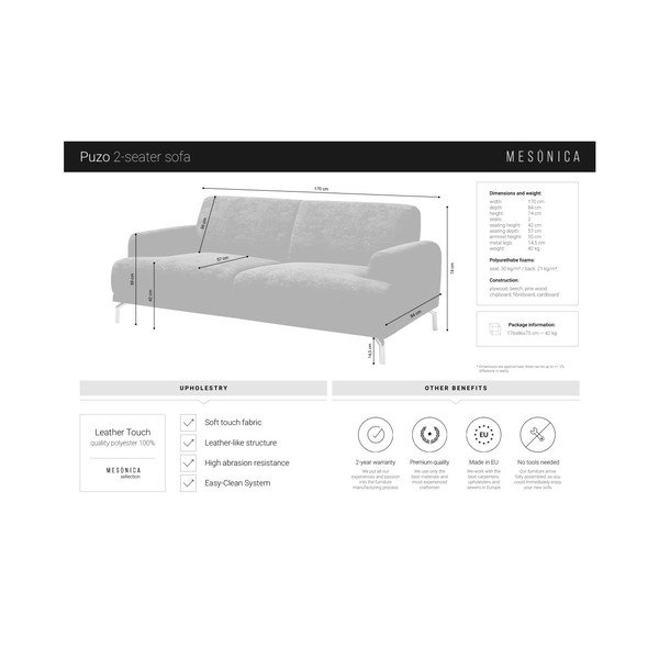 Divano in similpelle grigio, 170 cm Puzo - MESONICA-image-4