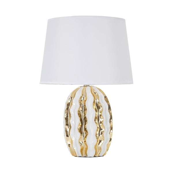 Lampada da tavolo in ceramica con paralume in tessuto bianco e oro (altezza 48 cm) Glam Stary - Mauro Ferretti