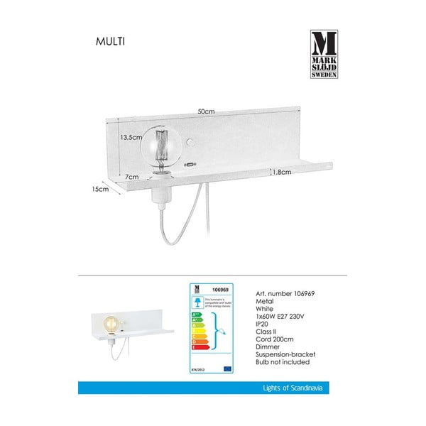 Lampada da parete bianca con stazione di ricarica USB Multi - Markslöjd-image-2