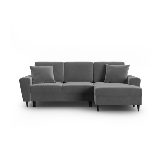 Divano angolare grigio chiaro allungabile e con contenitore (con penisola a destra/con chaise lounge) con rivestimento in velluto Kyoto – Cosmopolitan Design