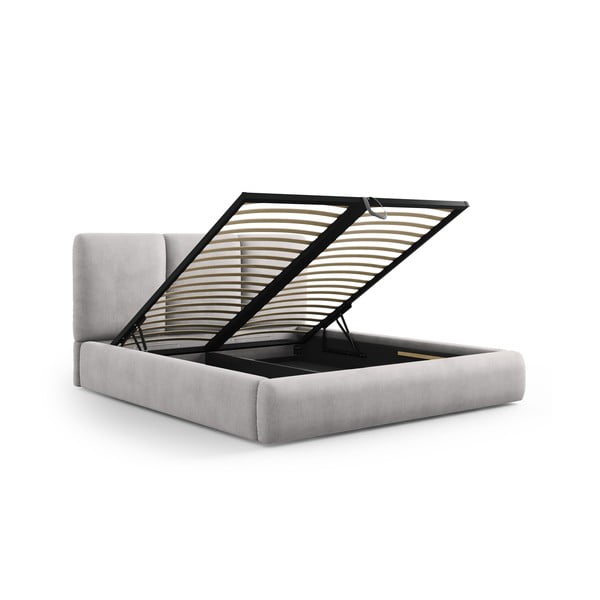 Letto matrimoniale imbottito grigio chiaro con contenitore con griglia 200x200 cm Brody - Mazzini Beds-image-3