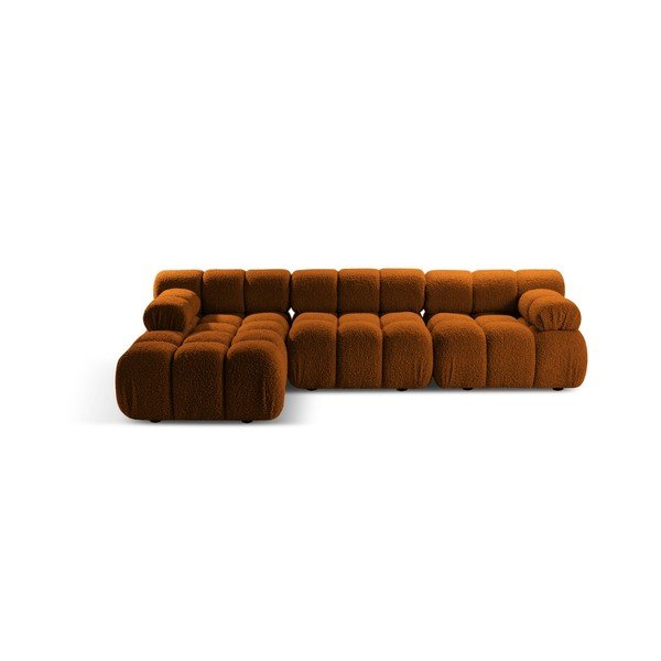 Divano angolare componibile color terracotta (con penisola a sinistra/con chaise lounge) con rivestimento in bouclé – Micadoni 