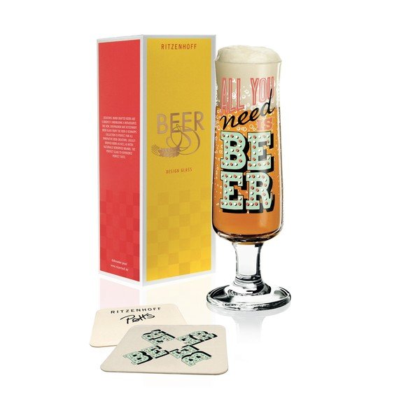 Set pivní sklenice z křišťálového skla a 5 podtácků Ritzenhoff Potts, 390 ml-image-1