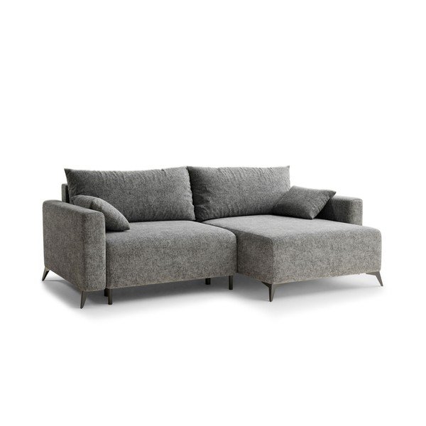 Divano angolare grigio allungabile/con contenitore (con penisola a destra/con chaise lounge) con rivestimento in ciniglia Leon – Maison de Rêve