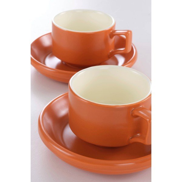 Tazzine in set con piattino arancioni in ceramica 4 pz 300 ml Thelma – Jotex-image-2
