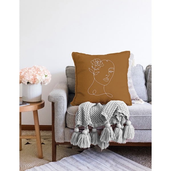 Federa marrone-arancio con ciniglia di cotone, 55 x 55 cm - Minimalist Cushion Covers-image-2