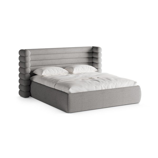 Letto matrimoniale imbottito grigio con contenitore con rete inclusa 200x200 cm Mount – Micadoni 