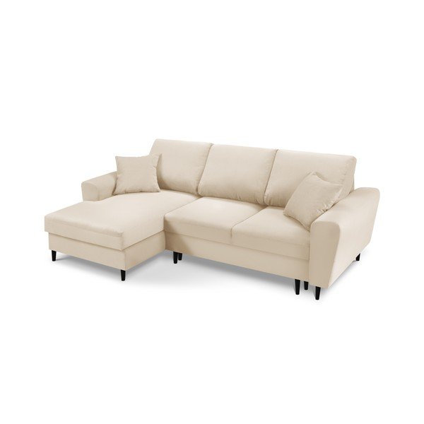 Divano angolare beige allungabile e con contenitore (con penisola a sinistra/con chaise lounge) con rivestimento in velluto a coste Kyoto – Cosmopolitan Design-image-1