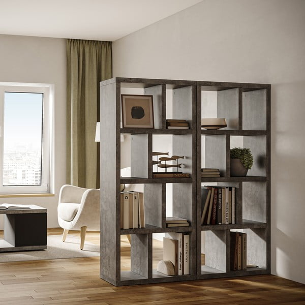 Libreria grigia effetto cemento 70x159 cm Berlin - TemaHome-image-1