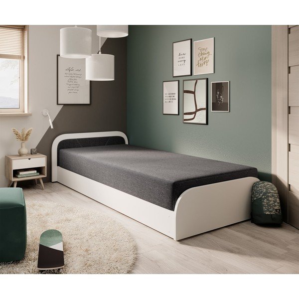 Letto singolo imbottito/in truciolato bianco/grigio scuro con contenitore e materasso inclusi 80x190 cm Parys – ELTAP-image-2