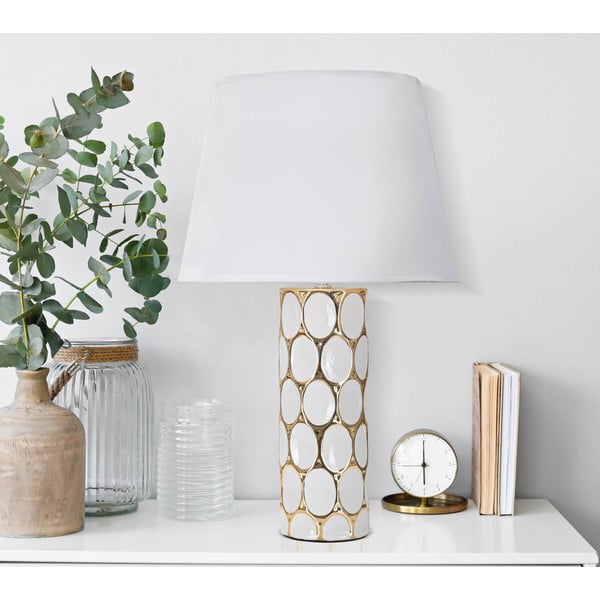 Lampada da tavolo bianca/dorata in ceramica con paralume in tessuto (altezza totale 56 cm) Glam Carv – Mauro Ferretti-image-1