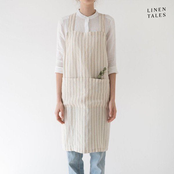 Grembiule in lino Natural White Stripes - Linen Tales