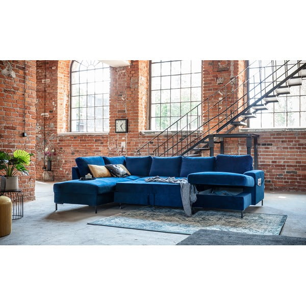 Divano letto a U in velluto blu navy, angolo sinistro Lofty Lilly - Miuform-image-3