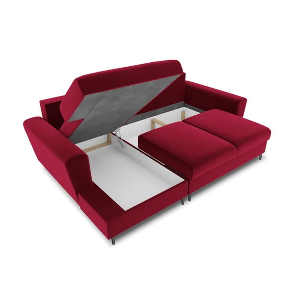 Divano angolare rosso allungabile e con contenitore (con penisola a sinistra/con chaise lounge) con rivestimento in velluto Kyoto – Cosmopolitan Design-image-3