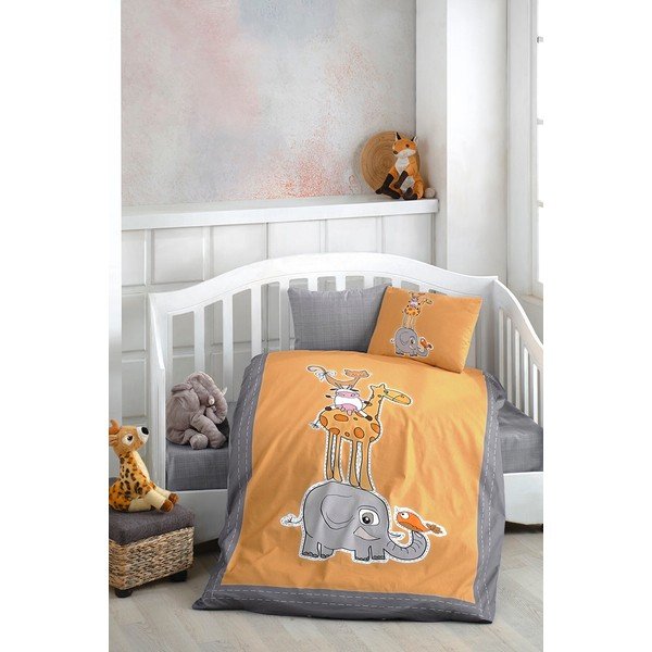 Set in cotone per culla 4 pezzi con lenzuolo 100x150 cm Orange Animal - Mila Home-image-1