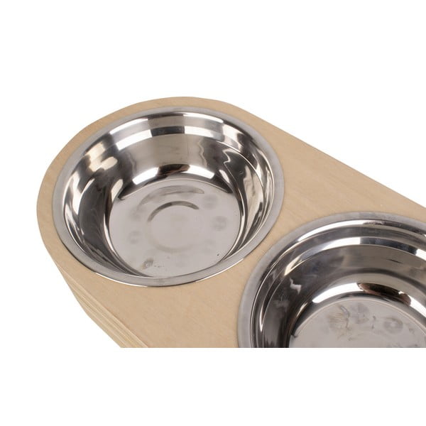Set di 2 ciotole in metallo con base in legno chiaro Pet, larghezza 18 cm Dinner Time - PT LIVING-image-4