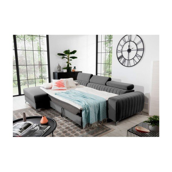 Divano angolare grigio scuro allungabile/con contenitore (con penisola a sinistra/con chaise lounge) e rivestimento in velluto Grayson – ELTAP-image-4