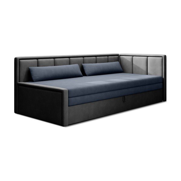 Divano blu/grigio allungabile/con contenitore e rivestimento in ciniglia 214 cm Fulgeo – ELTAP