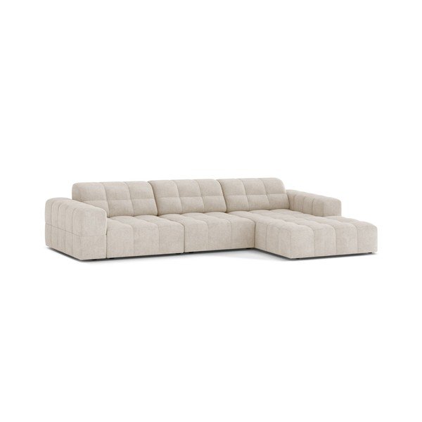 Divano angolare color crema (con penisola a destra/con chaise lounge) con rivestimento in ciniglia Chicago – Cosmopolitan Design-image-1