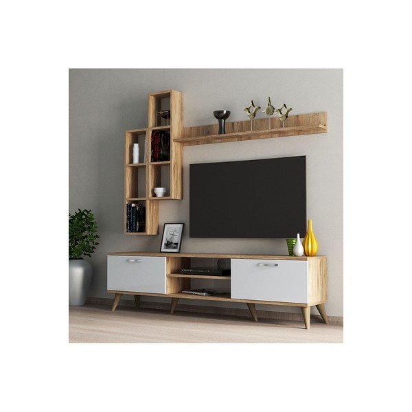 Set TV in pino bianco/naturale 180x48 cm Veronica - Kalune Design-image-1