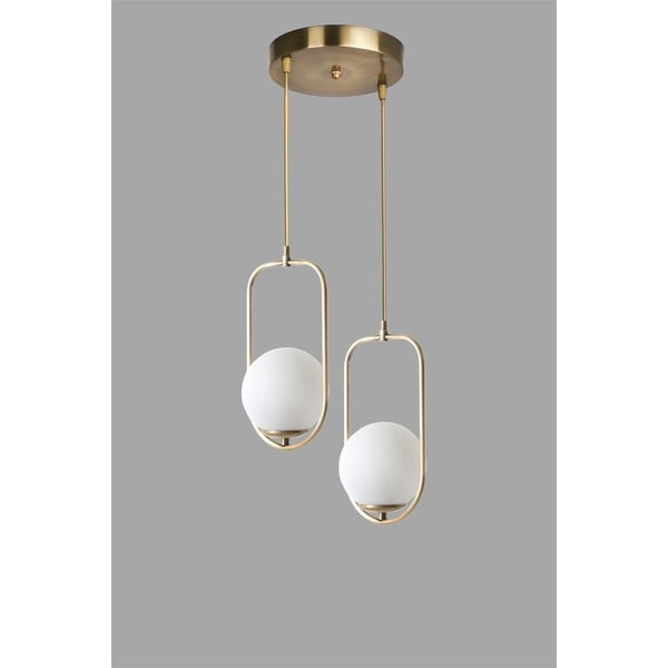 Lampadario bianco/dorato con paralume in vetro ø 25 cm Ahu – Opviq lights-image-2