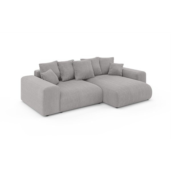 Divano angolare grigio chiaro allungabile/con contenitore (con composizione variabile) con rivestimento in velluto a coste Luma – Ropez-image-2