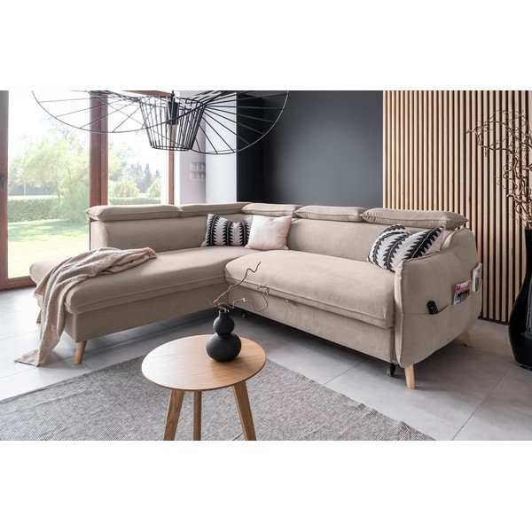 Divano letto angolare in velluto beige (angolo sinistro) Sweet Harmony - Miuform-image-4