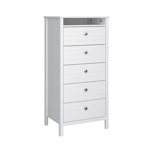 Cassettiera stretta bianca con 5 cassetti New York, altezza 120 cm - Steens-image-1