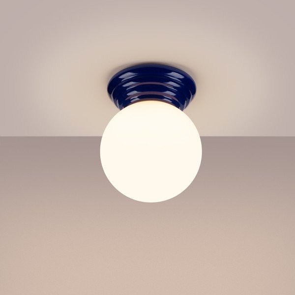 Plafoniera blu in ceramica con paralume in vetro ø 12 cm Farsa – Sollux-image-2