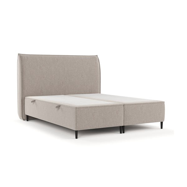 Letto matrimoniale imbottito grigio e beige con contenitore 180x200 cm Draco - Maison de Rêve