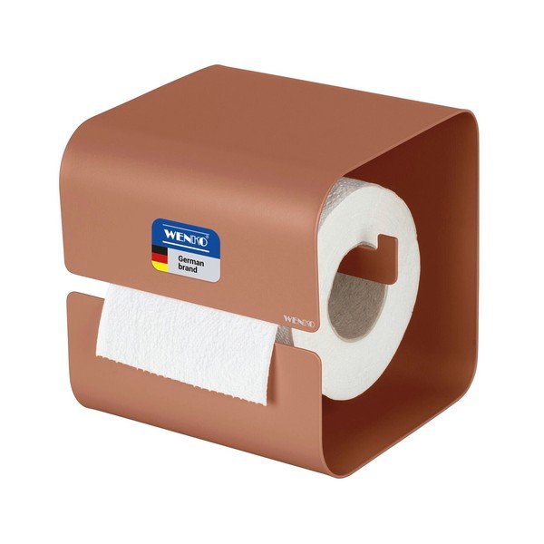 Porta carta igienica senza foratura marrone in acciaio con aggancio Turbo-loc Lizan – Wenko-image-3