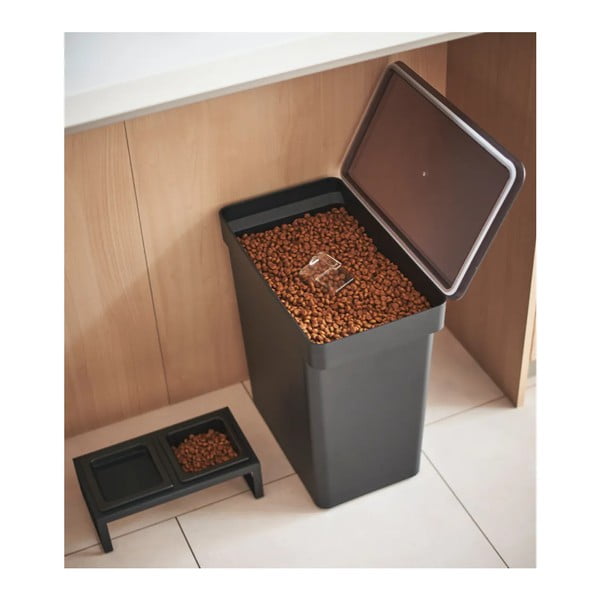 Set di ciotole e contenitore per cibo per animali domestici nero Tower - YAMAZAKI-image-1