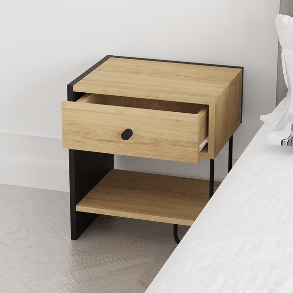 Comodino in rovere nero/naturale con ripiani Saturne - Marckeric-image-2