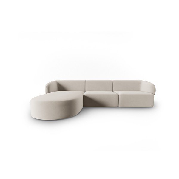 Divano angolare beige (con penisola a sinistra/con chaise lounge) con rivestimento in velluto Paolo – Milo Casa
