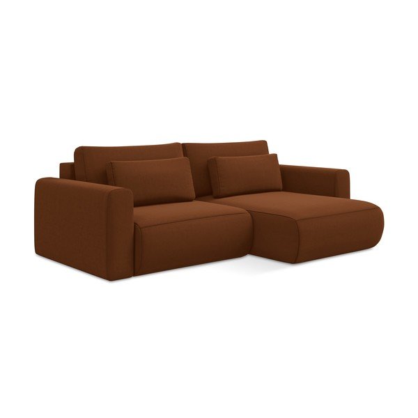 Divano angolare color terracotta allungabile/con contenitore (con penisola a destra/con chaise lounge) con rivestimento in velluto Kapua – Makamii-image-1