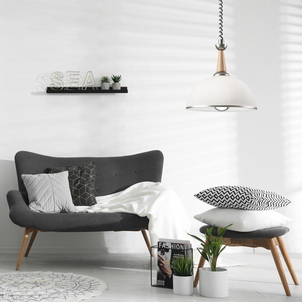 Lampadario in colore argento-naturale con paralume in vetro ø 30 cm Ciara - LAMKUR-image-2