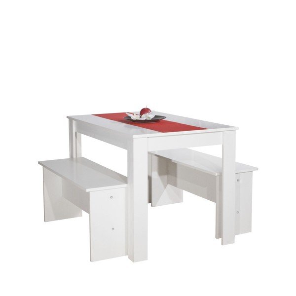 Tavolo da pranzo bianco con 2 panche Nice - TemaHome-image-1
