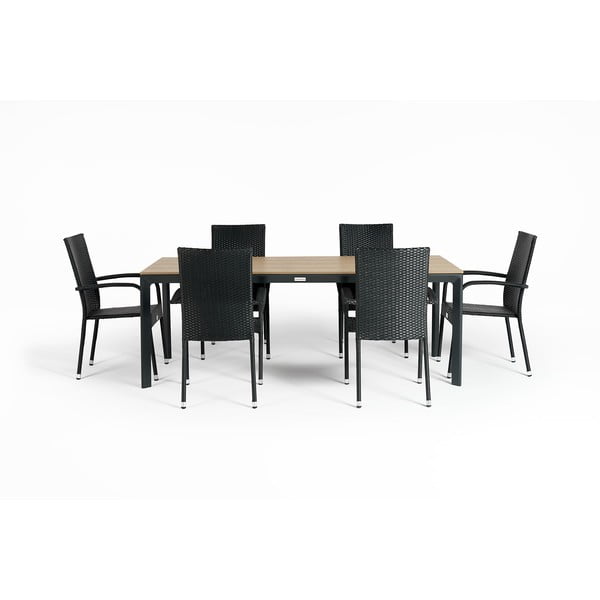 Set da pranzo da giardino per 6 persone con sedia Paris nera e tavolo Thor, 210 x 90 cm Thor & Paris - Bonami Selection